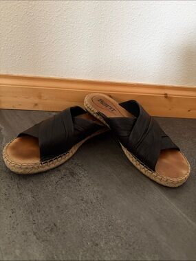 b.o.c. Black Leather Cross-Band Espadrille Sandals